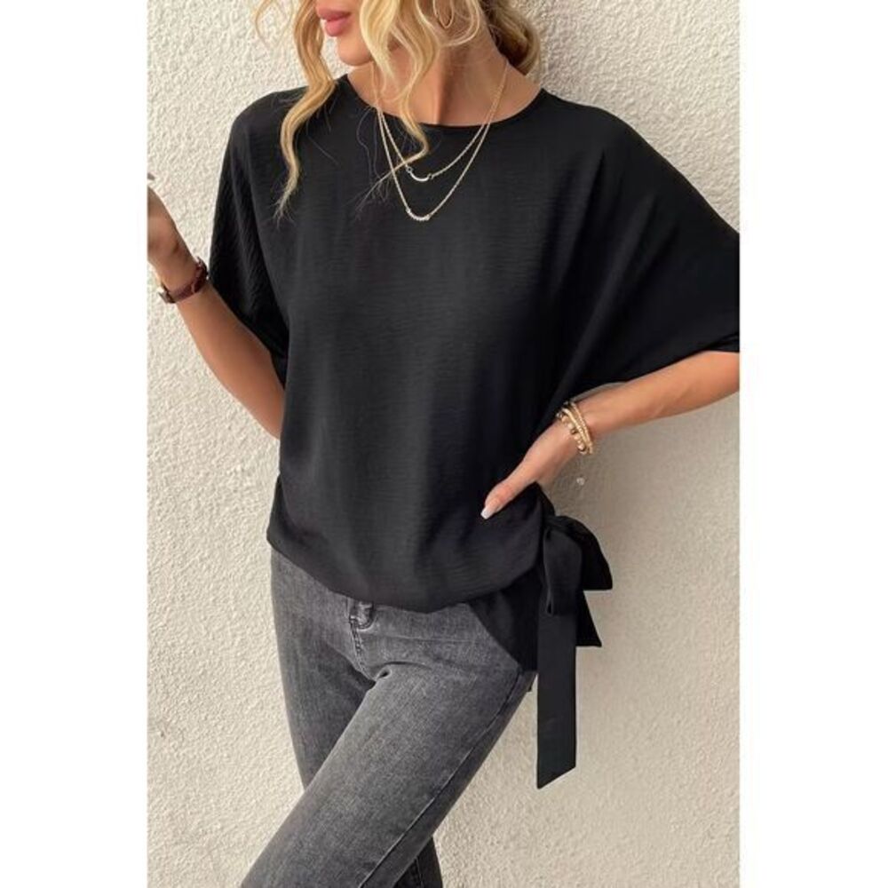 Cupshe Chic Black Side-Tie Top Versatile Dolman Sleeve‎ Blouse Size XL